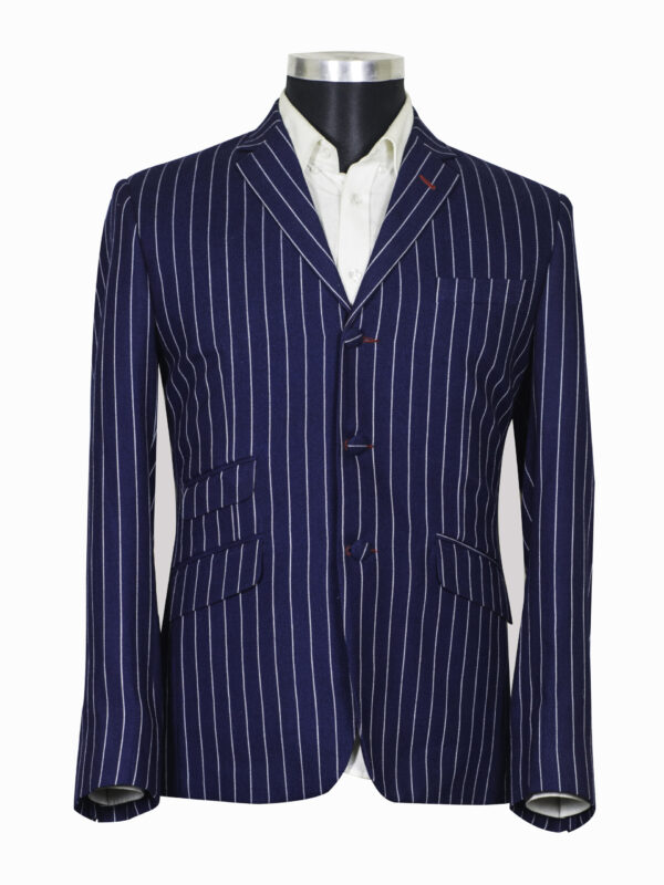 Pinstripe Blazer Navy Blue Chalk Striped Mod Blazer